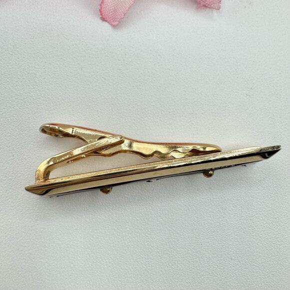 Vintage Hickok Quilted Leather Tie Clip Bar Rich Brown Gold Tone Classic Signed - Picture 7 of 10